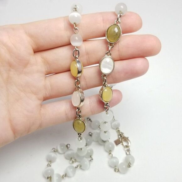 Vintage Banana Republic Cats Eye Beaded Long Necklace, Neutral, Easy To Match - Picture 1 of 5